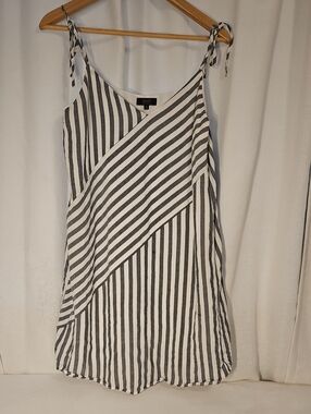 IC COLLECTION Black and White Striped Tie-Shoulder Mini Dress